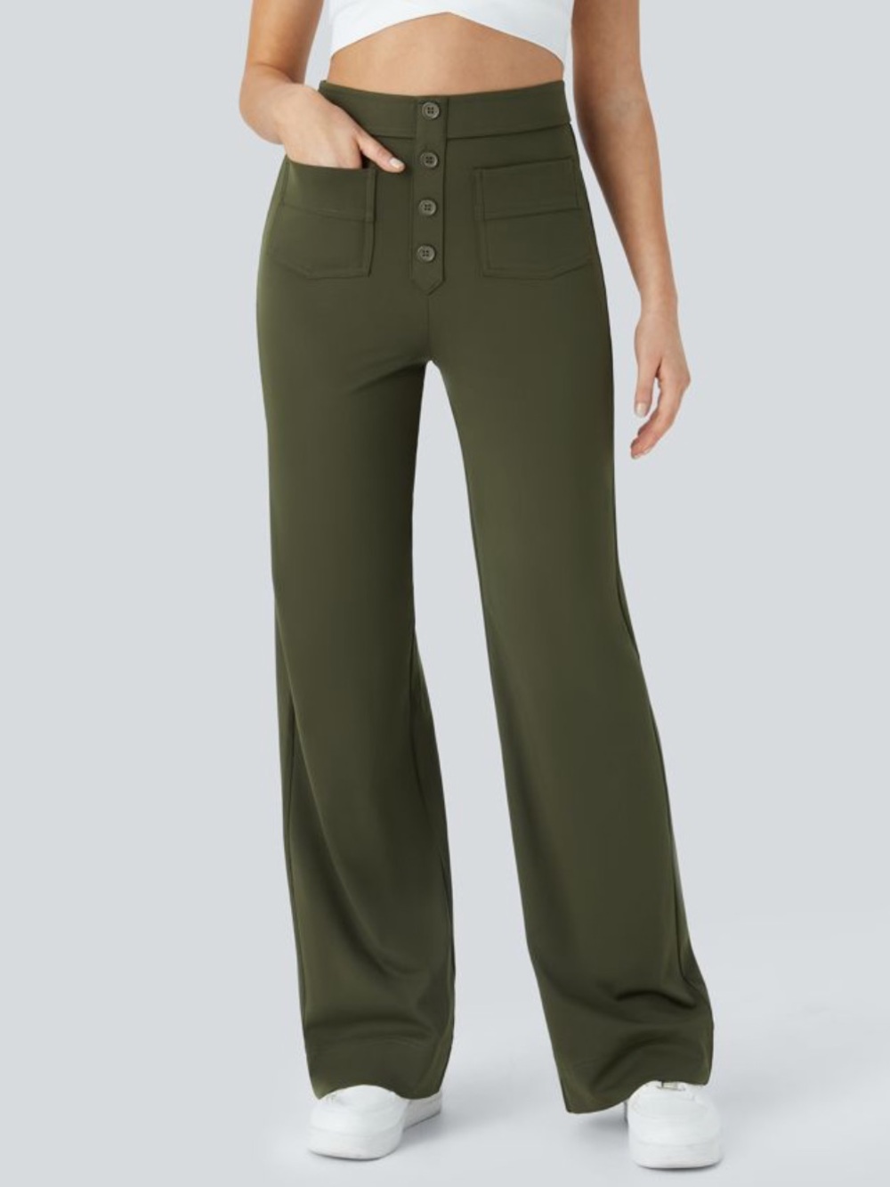 HALARA DayStretch Forest Green High Waisted Stretch Wide Leg Pants Sz Large